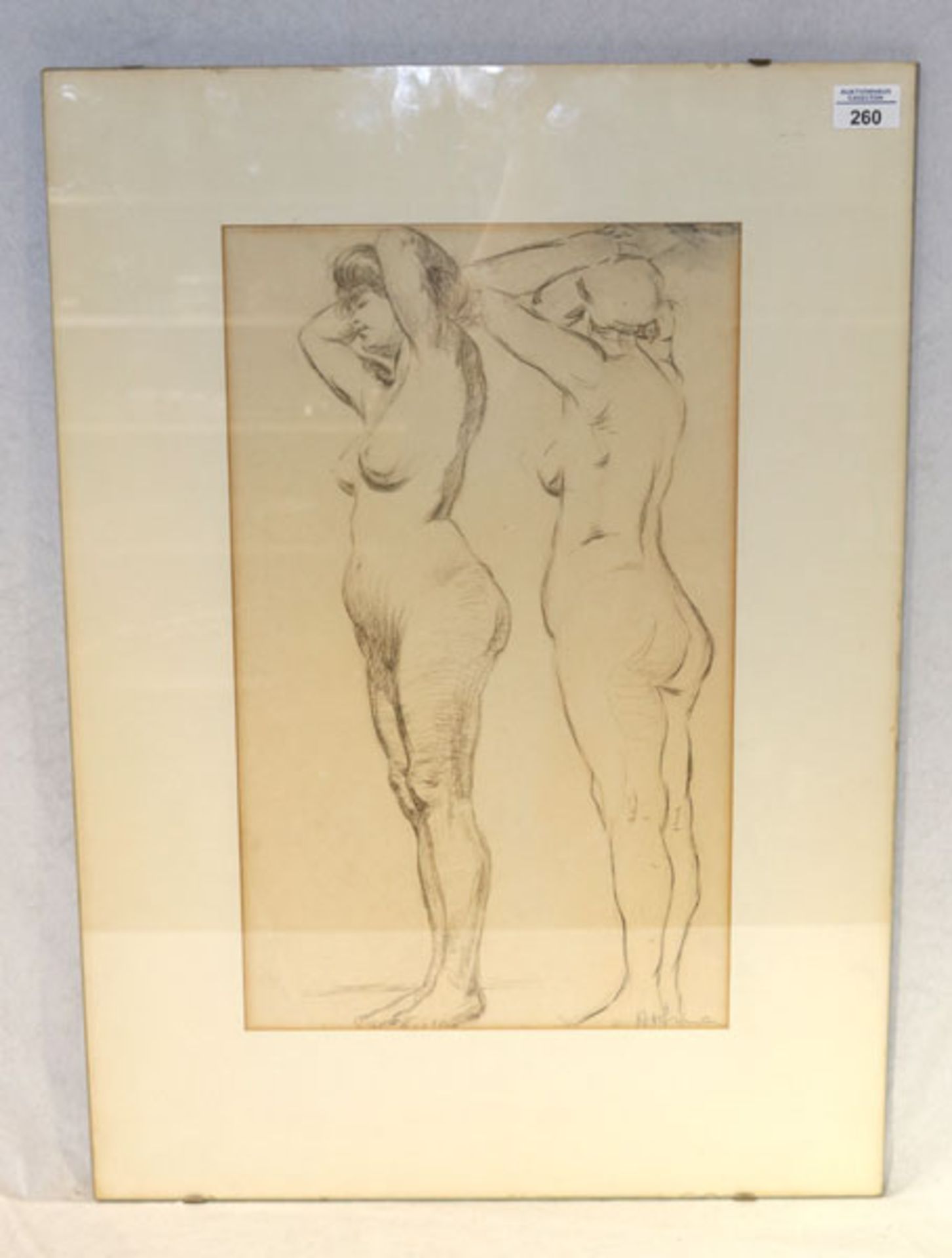 Zeichnung 'Frauenakt', signiert Arfn ?, mit Passepartout unter Glasrahmen, incl. Rahmen 70 cm x 50