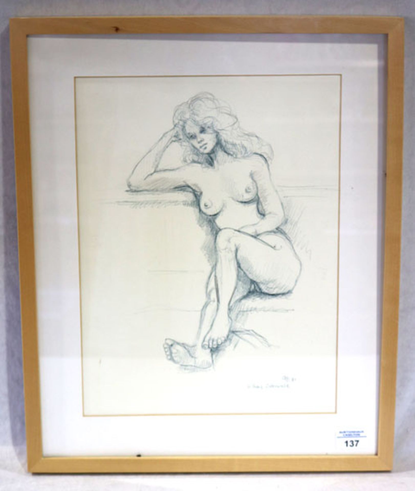 Zeichnung 'Frauenakt', signiert G. (Gisela) Franz-Osterwald, 81, * 1916 Enger-München, mit