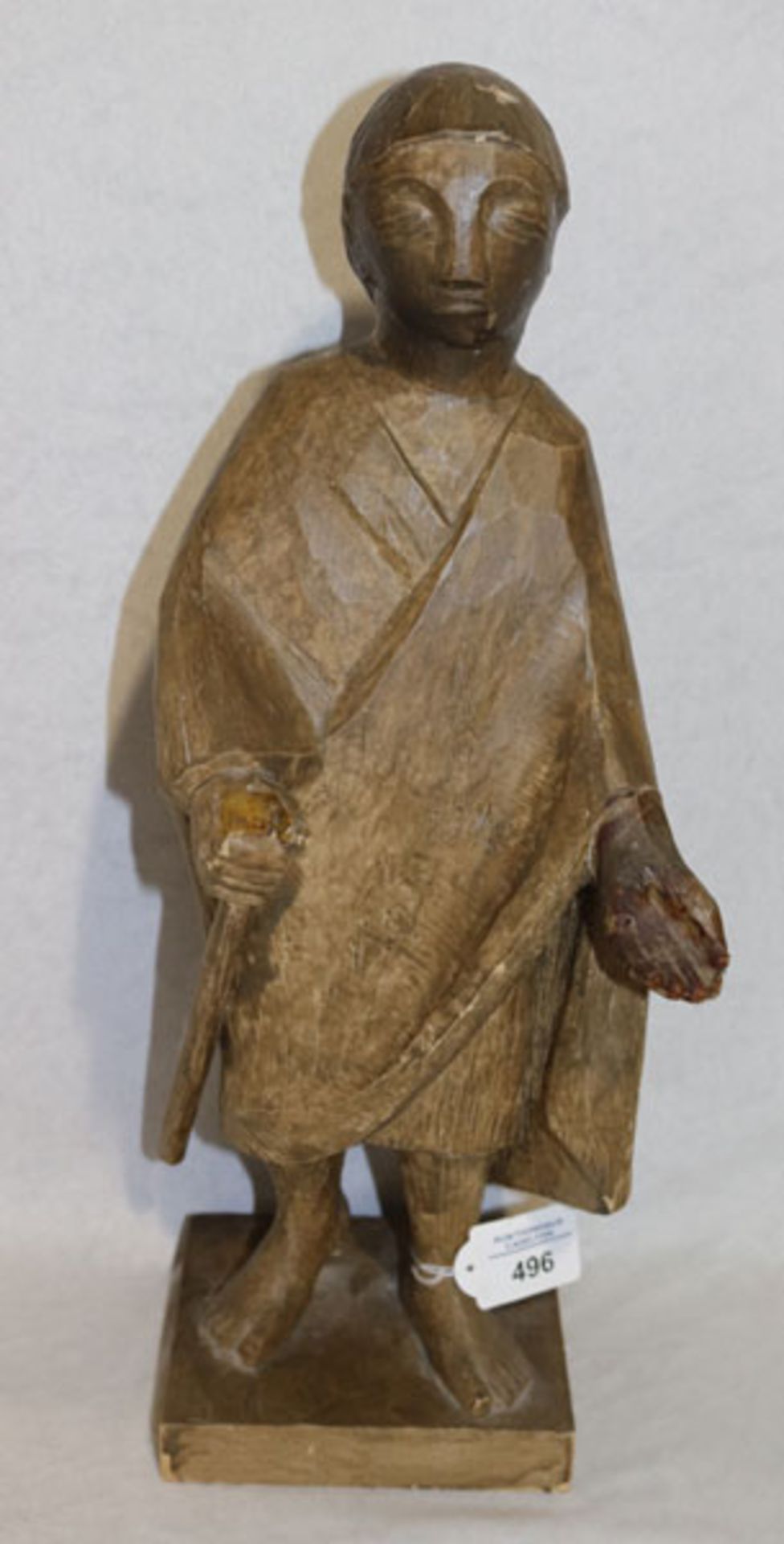 Holz Figurenskulptur 'Bettler', gebeizt, H 48 cm, beschädigt und geklebt