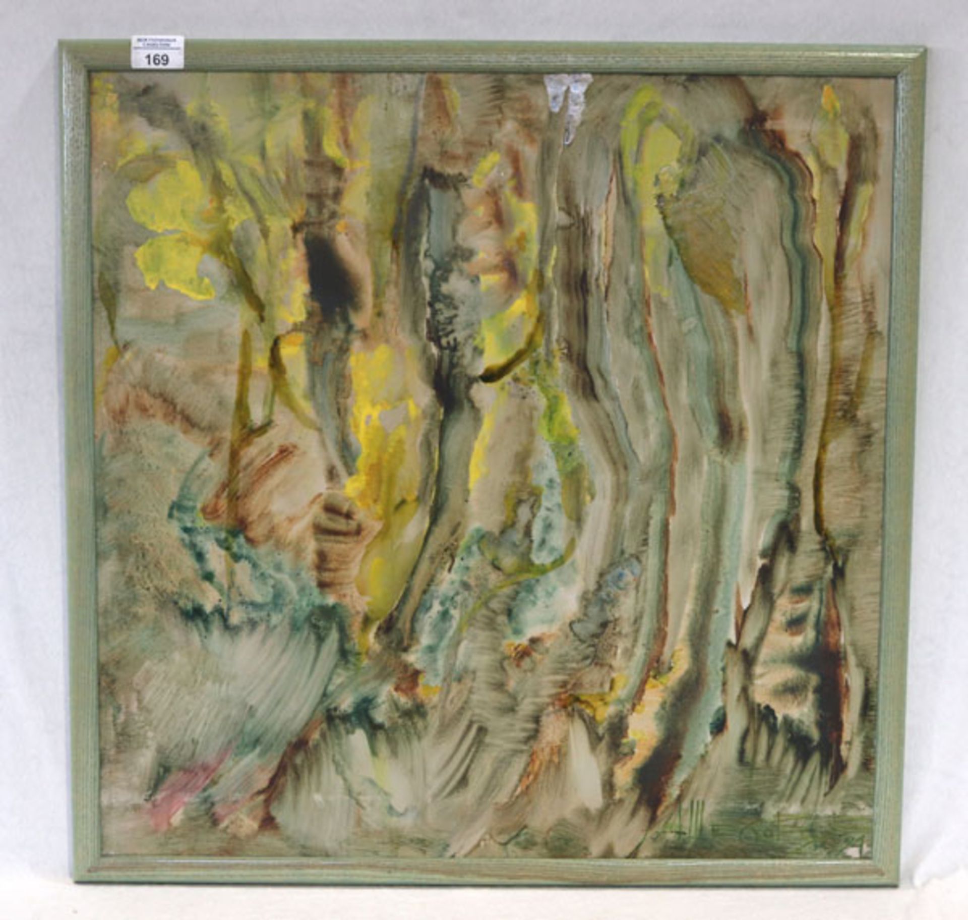 Gemälde Mischtechnik/Hartfaser 'Abstrakte Sonnenblumen', unleserlich signiert, datiert 94,