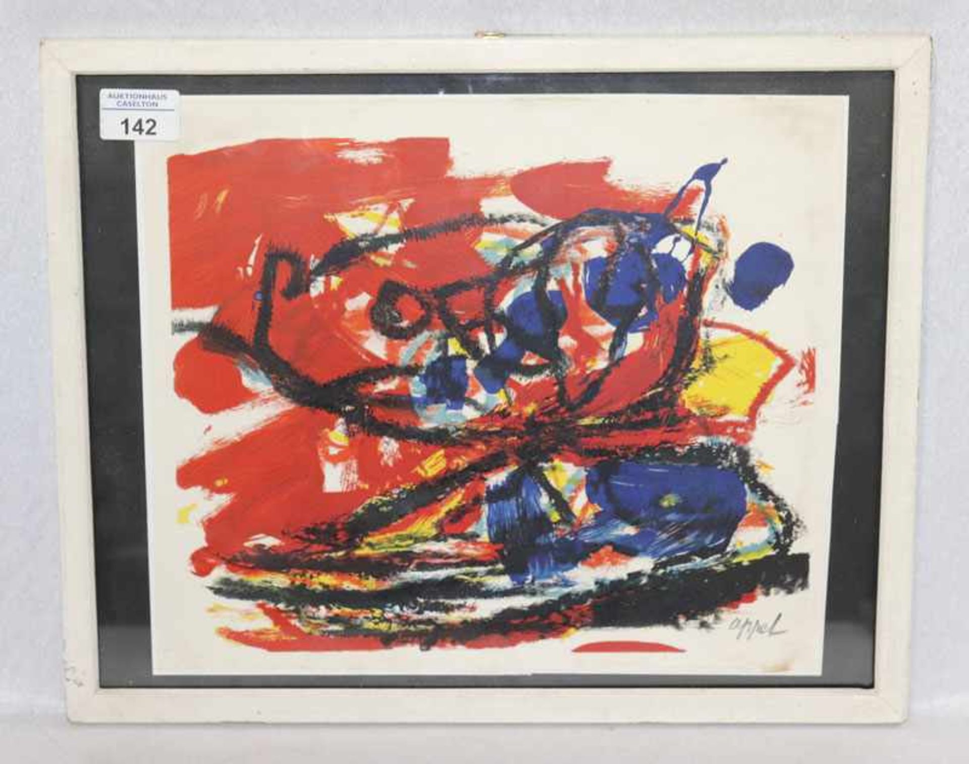 Lithographie 'Musique Barbare', nach Karel Appel, * 1921 Amsterdam + 2006 Zürich, unter Glas