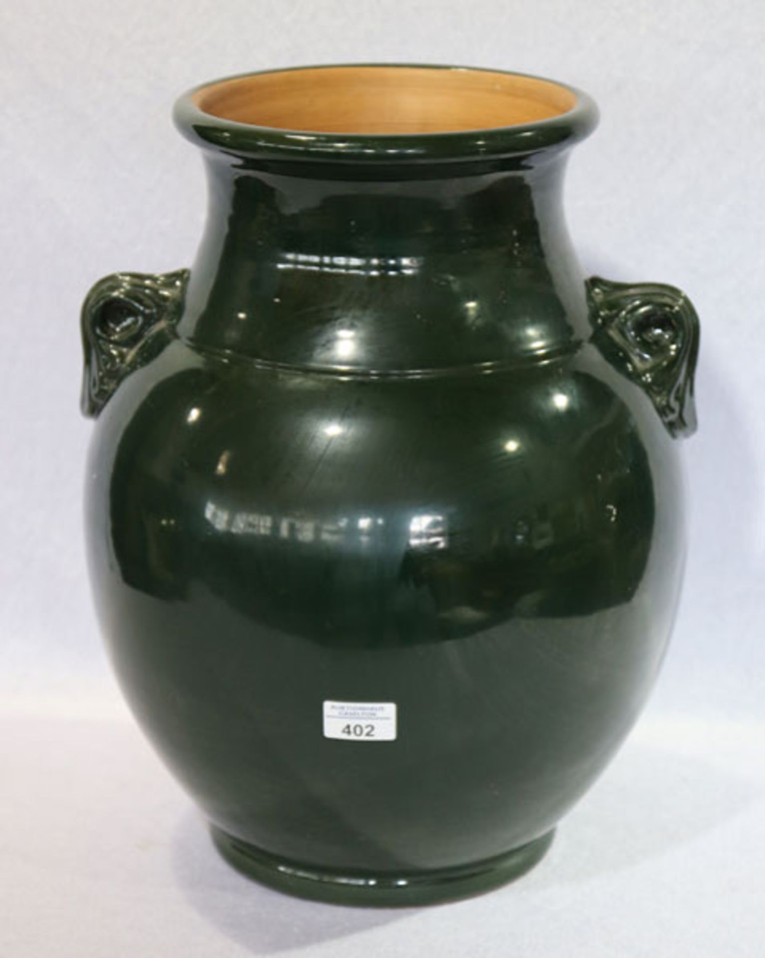 Große Keramik Vase, grün glasiert, Gebrauchsspuren, H 45 cm, D 38 cm