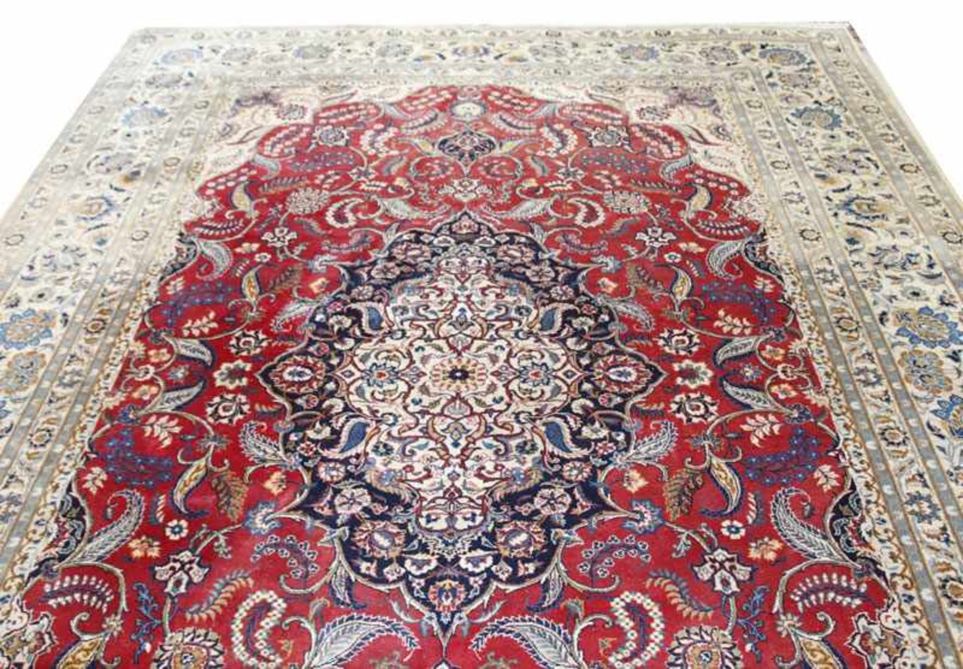 Teppich, Täbriz, rot/beige/blau, signiert, Gebrauchsspuren, 375 cm x 272 cm