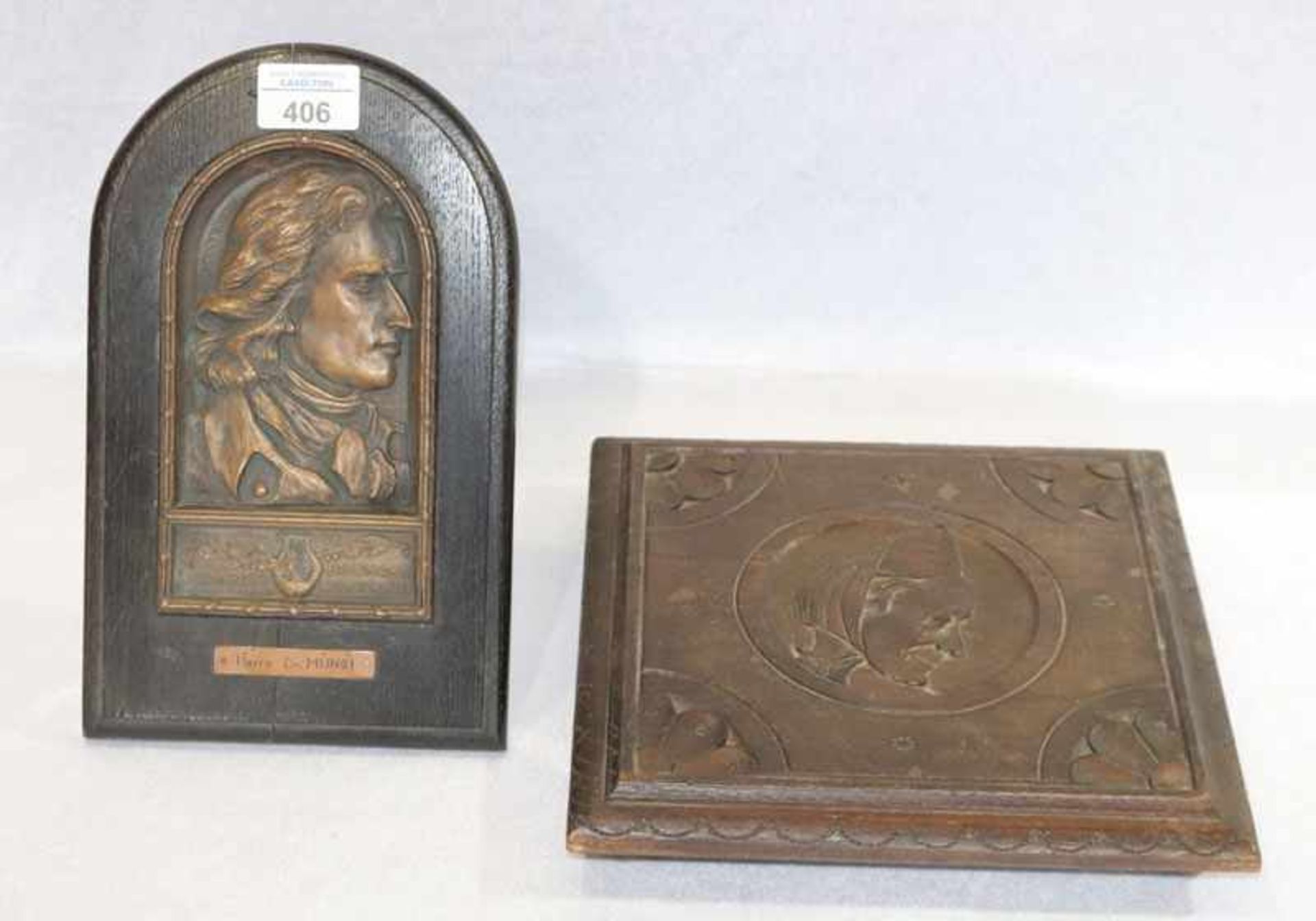 Metallrelief 'Friedrich Schiller' in Holz Standrahmen, incl. Rahmen 27 cm x 16 cm, und Holz