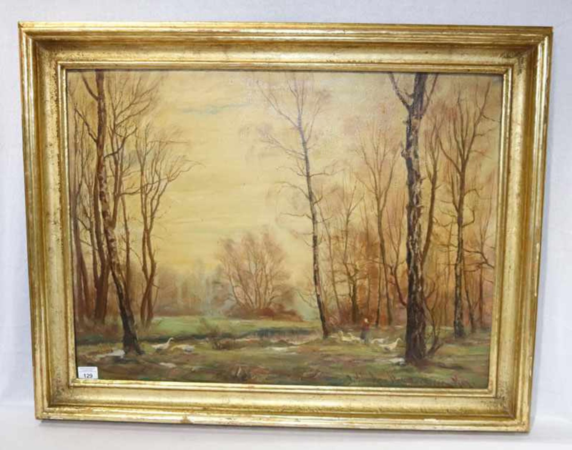 Gemälde ÖL/LW 'Herbstlandschaft mit Gänsen', Schulz-Stratmann, Otto, München, * 1892 Hamburg +
