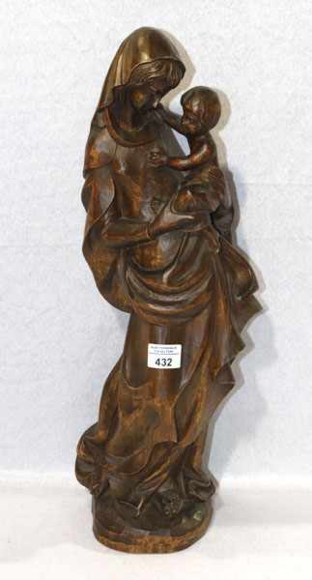 Holz Figurenskulptur 'Maria mit Kind', dunkel gebeizt, H 55 cm