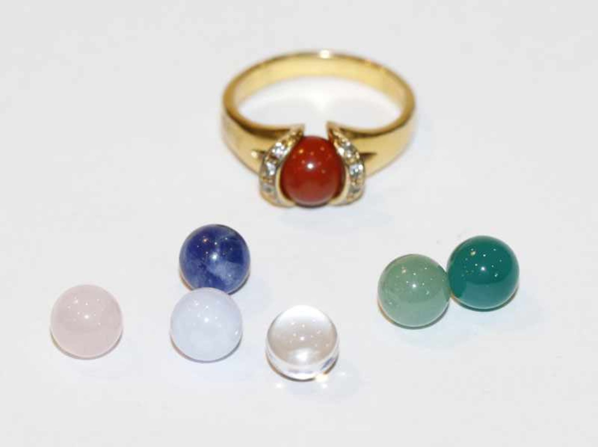 Sterlingsilber Ring, vergoldet mit 7 austauschbaren Farbsteinkugeln, Gr. 62