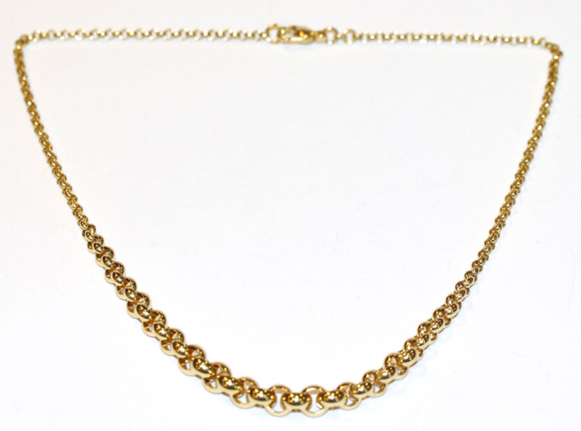 14 k Gelbgold Collierkette in Verlaufform, 16 gr., L 40 cm