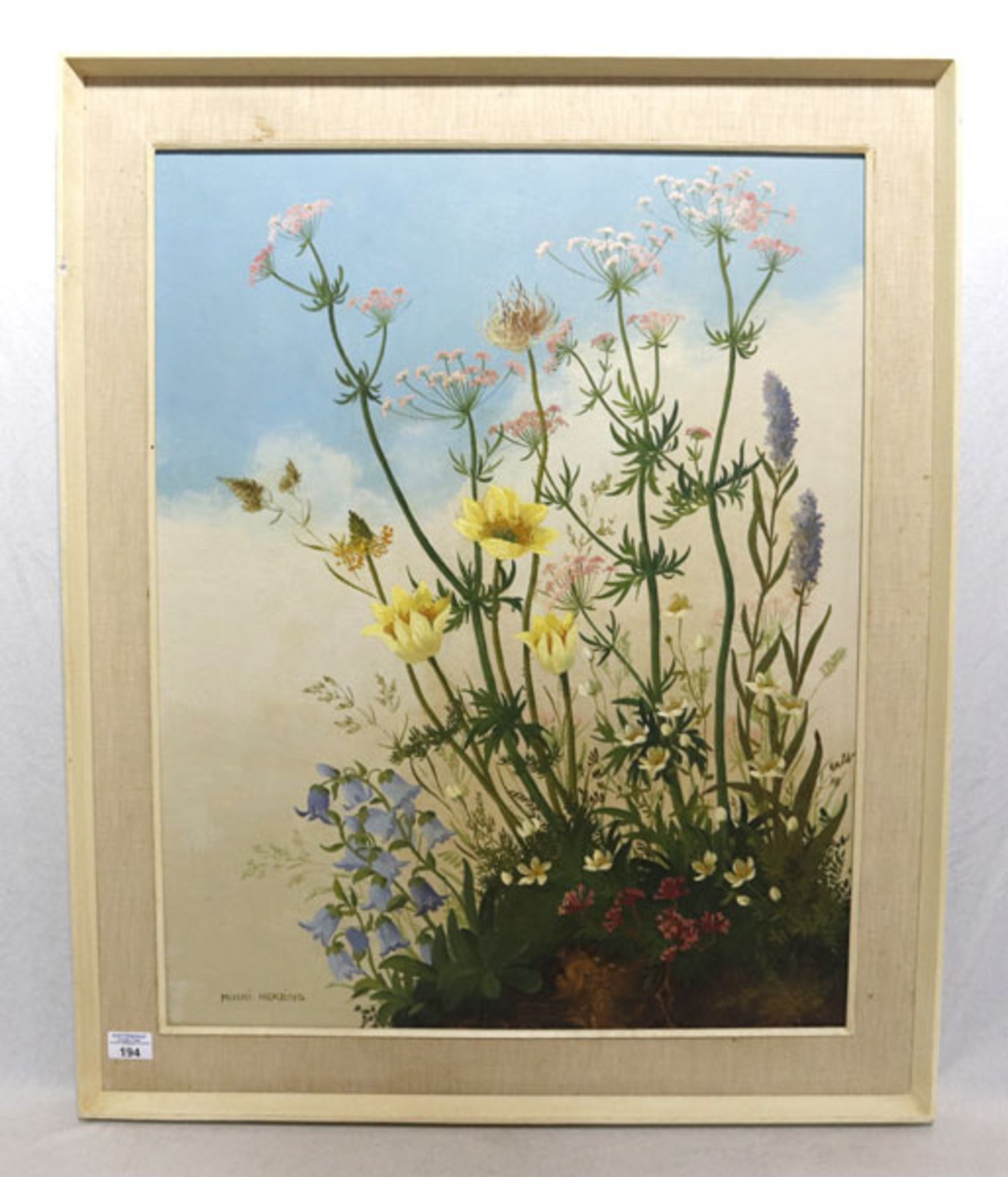 Gemälde ÖL/Hartfaser 'Wiesenstück mit Sommerblumen', signiert Minni Herzing, * 1883 Frankfurt/Main +