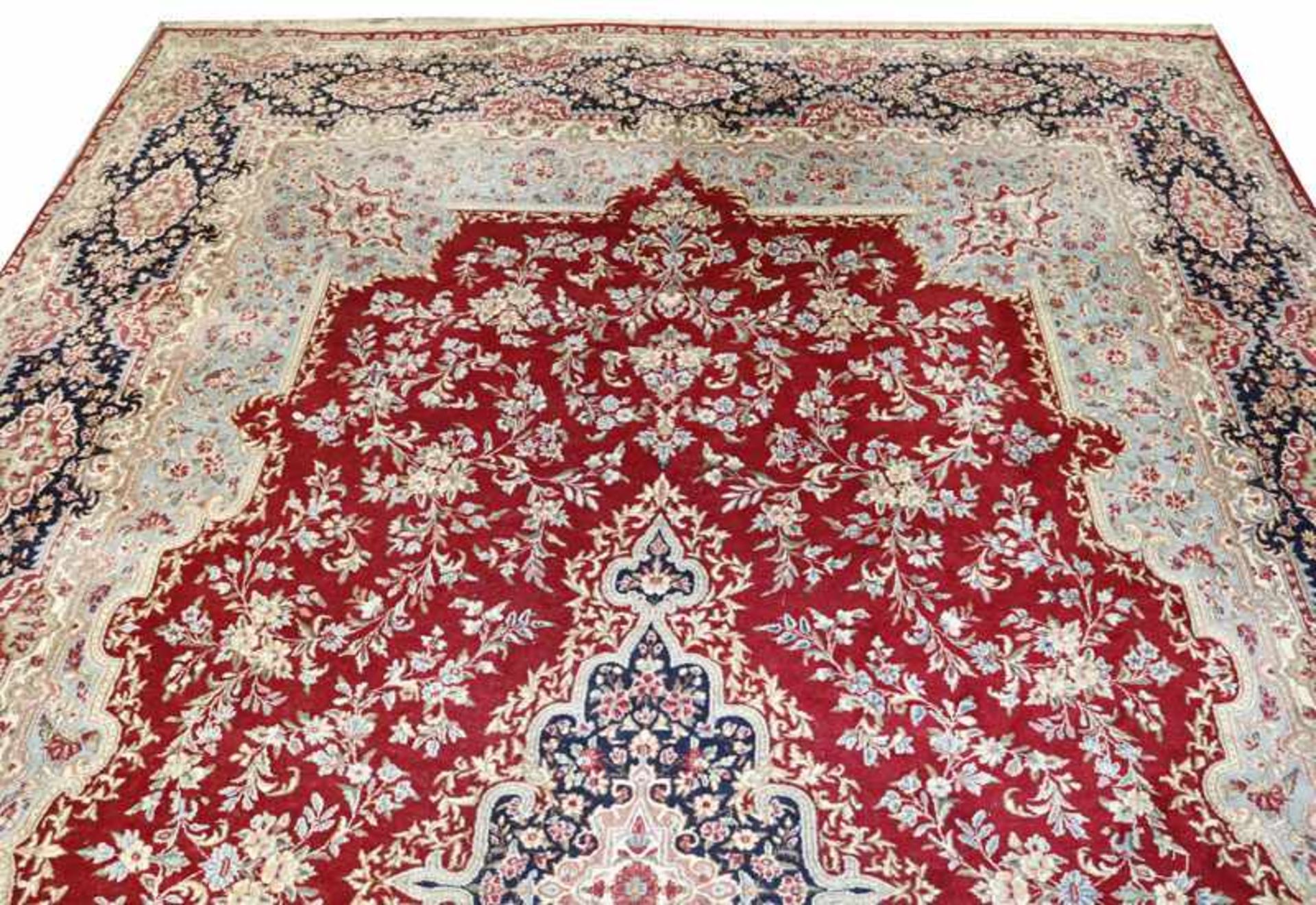 Teppich, Kirman, rot/beige/blau, Gebrauchsspuren, fleckig, 487 cm x 299 cm