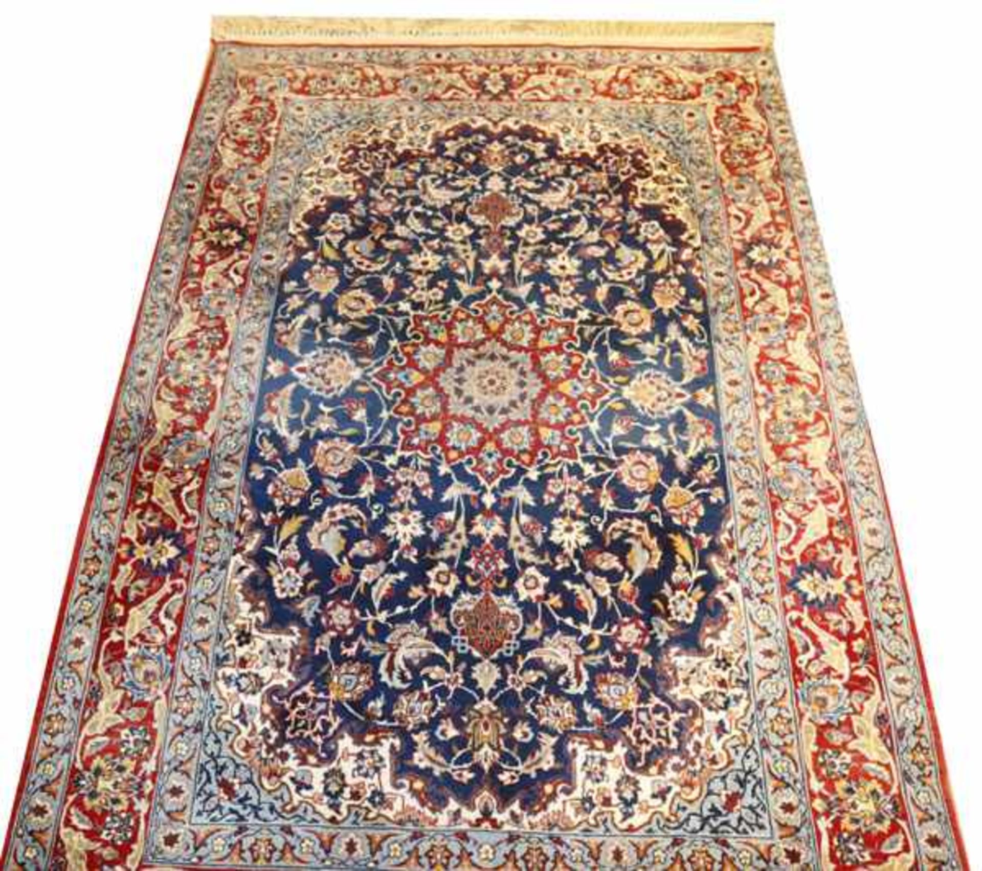 Brücke, Isfahan, blau/beige/rot, fein geknüpft, gut erhalten, 168 cm x 104 cm