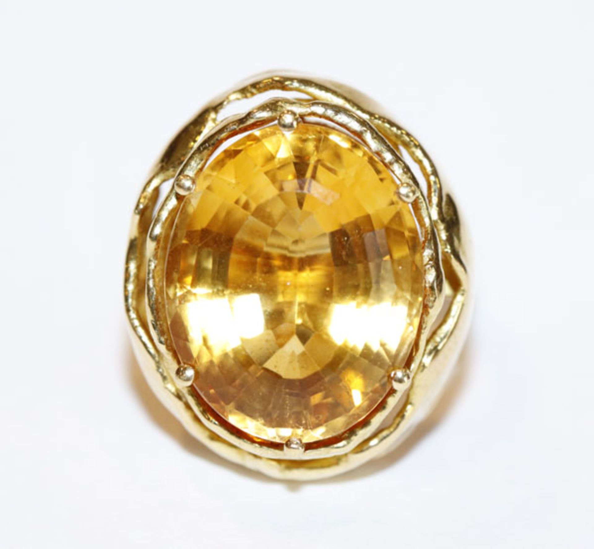 18 k Gelbgold Goldtopas Ring, 17 gr., Gr. 52, ausgefallene Handarbeit