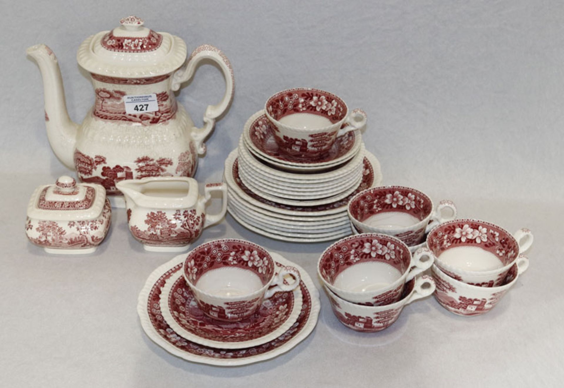 Copland, Spode`s Tower Kaffee-Geschirrteile, Kaffeekanne, Milch und Zucker, 8 Tassen und 8