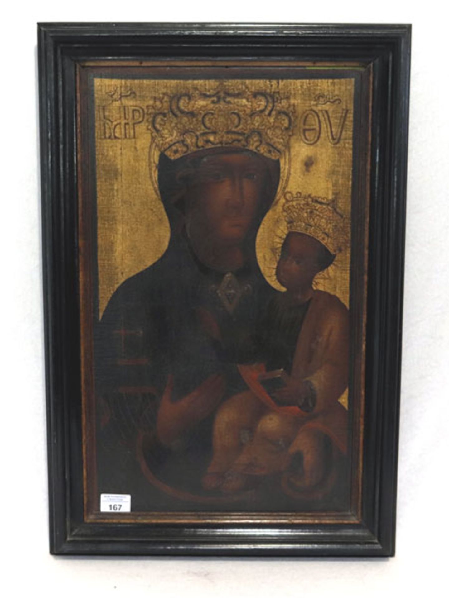 Gemälde ÖL/LW 'Maria mit Kind', früh 19. Jahrhundert, gerahmt, Rahmen betossen, eine Leiste des