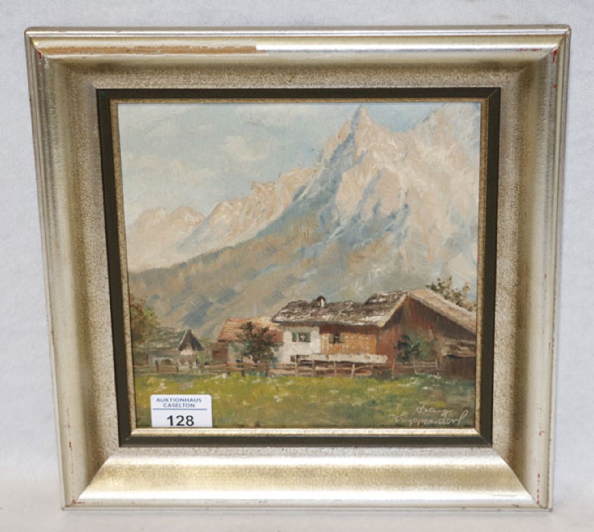 Gemälde ÖL/Hartfaser 'Häuser im Hochgebirge', signiert Franz Krippendorf, * 1907 Innsbruck + 1982