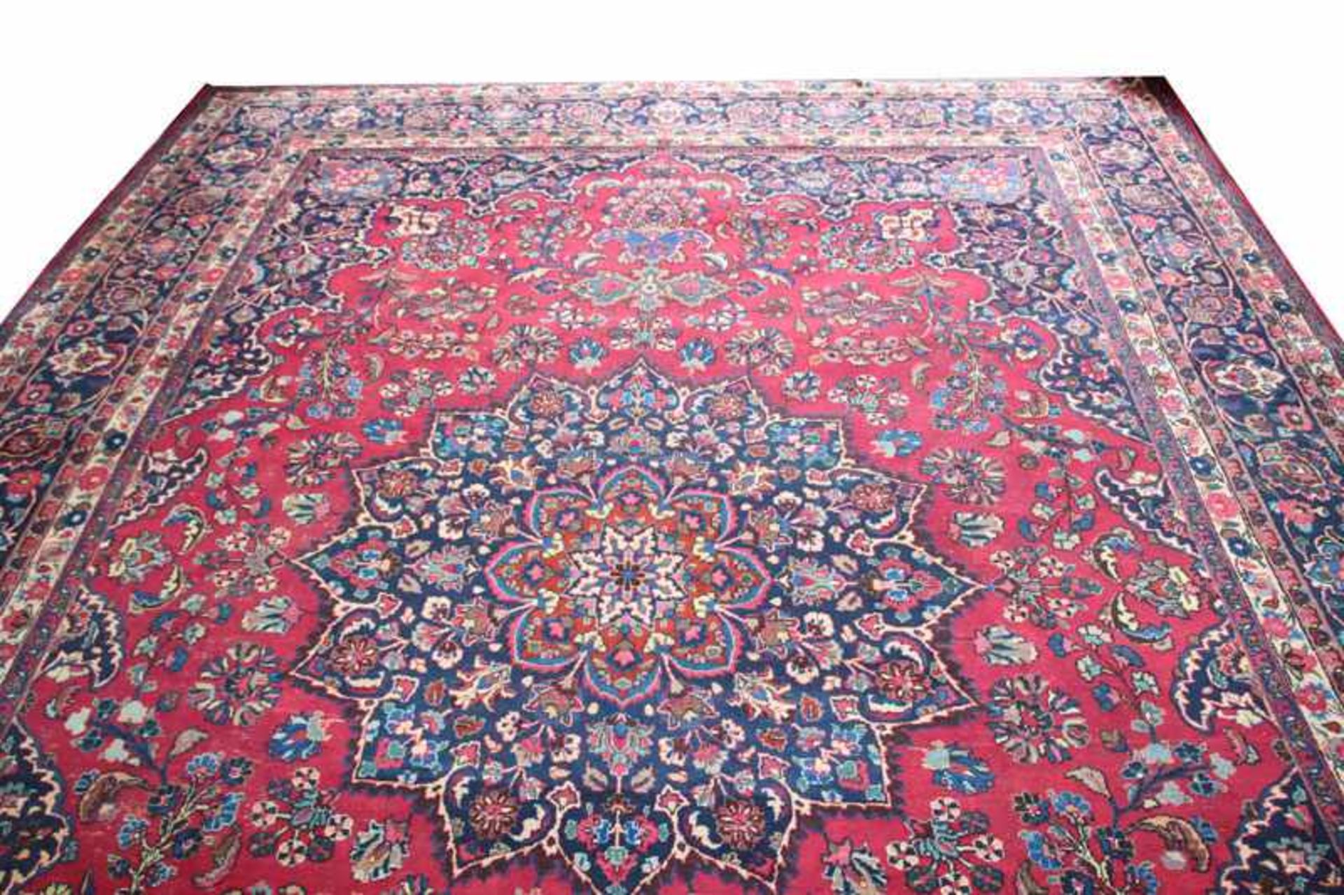 Teppich, Keshan, blau/rose/beige, Gebrauchsspuren, 405 cm x 307 cm
