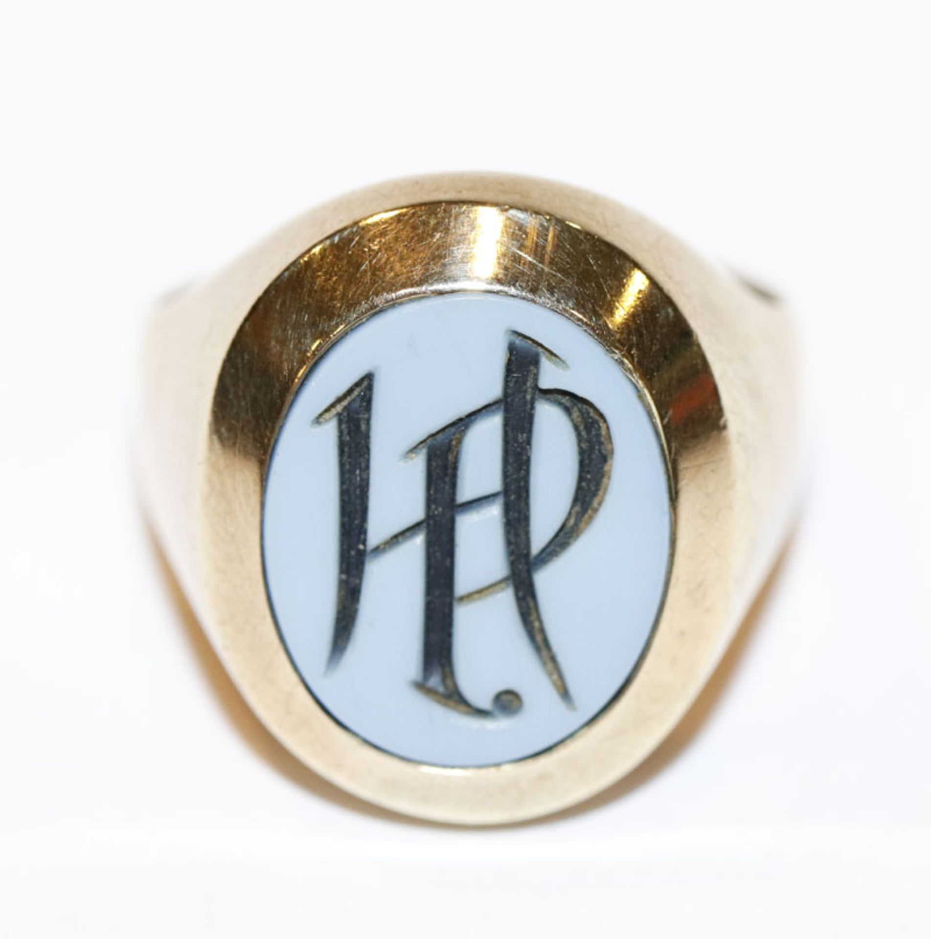 8 k Gelbgold Herrenring mit Lagestein mit Monogrammgravur HP, Gr. 62