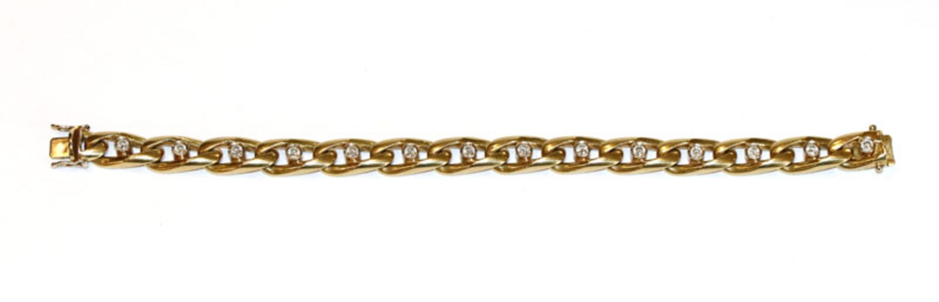 18 k Gelbgold Gliederarmband mit 14 Diamanten, ca. 1 ct., 58,7 gr., L 19 cm