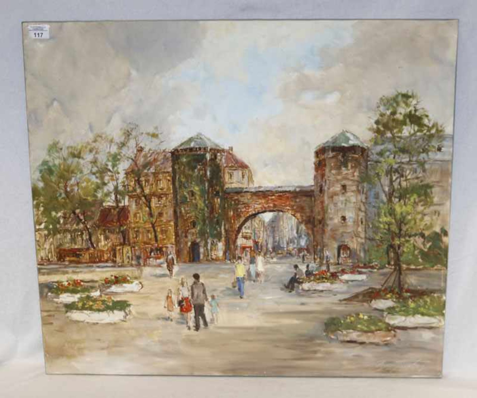 Gemälde ÖL/LW 'Am Sendlinger Tor, München', signiert Edgar Freyberg, * 1927 Berlin/Charlottenburg,