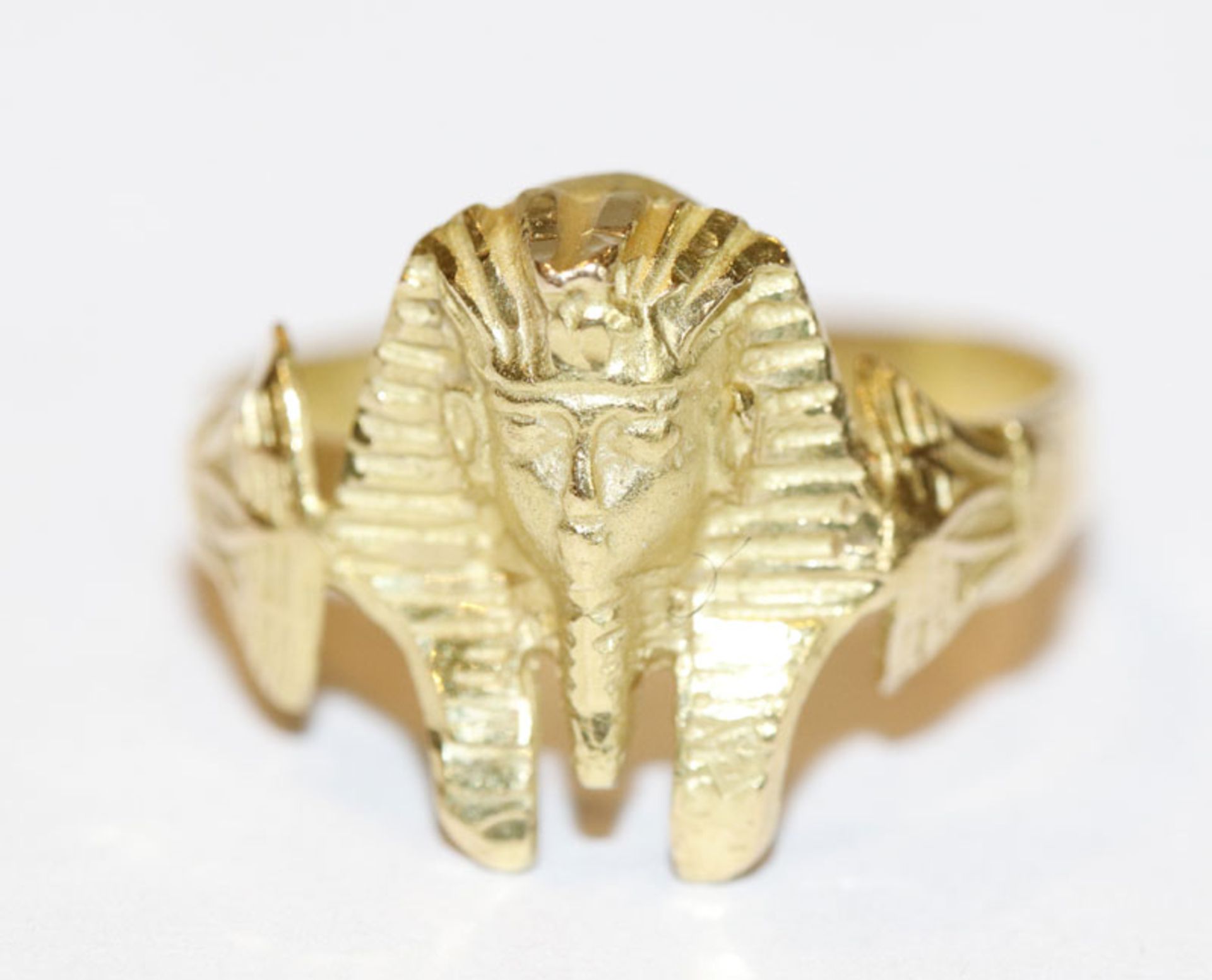 18 k Gelbgold Ring in Form einer ägyptischen Pharaonen Maske, 3,38 gr., Gr. 53