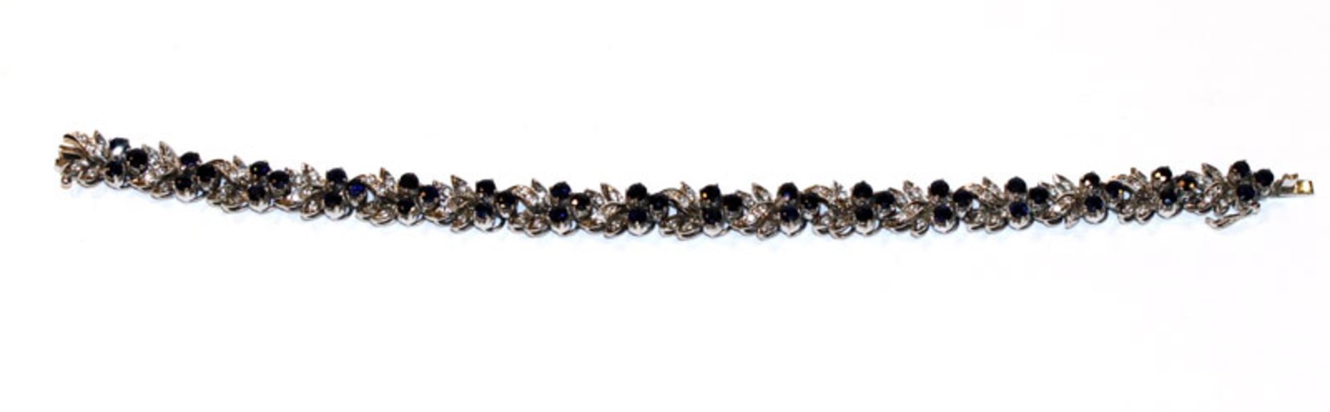 Dekoratives Silber (geprüft) Armband mit Safiren in Blütenform, L 21 cm