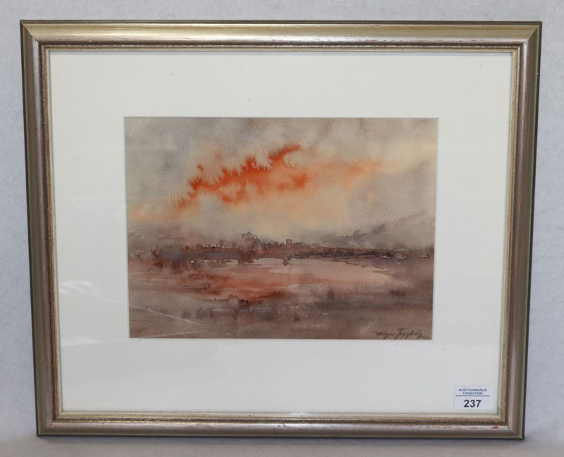 Aquarell 'Sonnenuntergang', signiert Edgar Freyberg, * 1927 Berlin/Charlottenburg, Studium