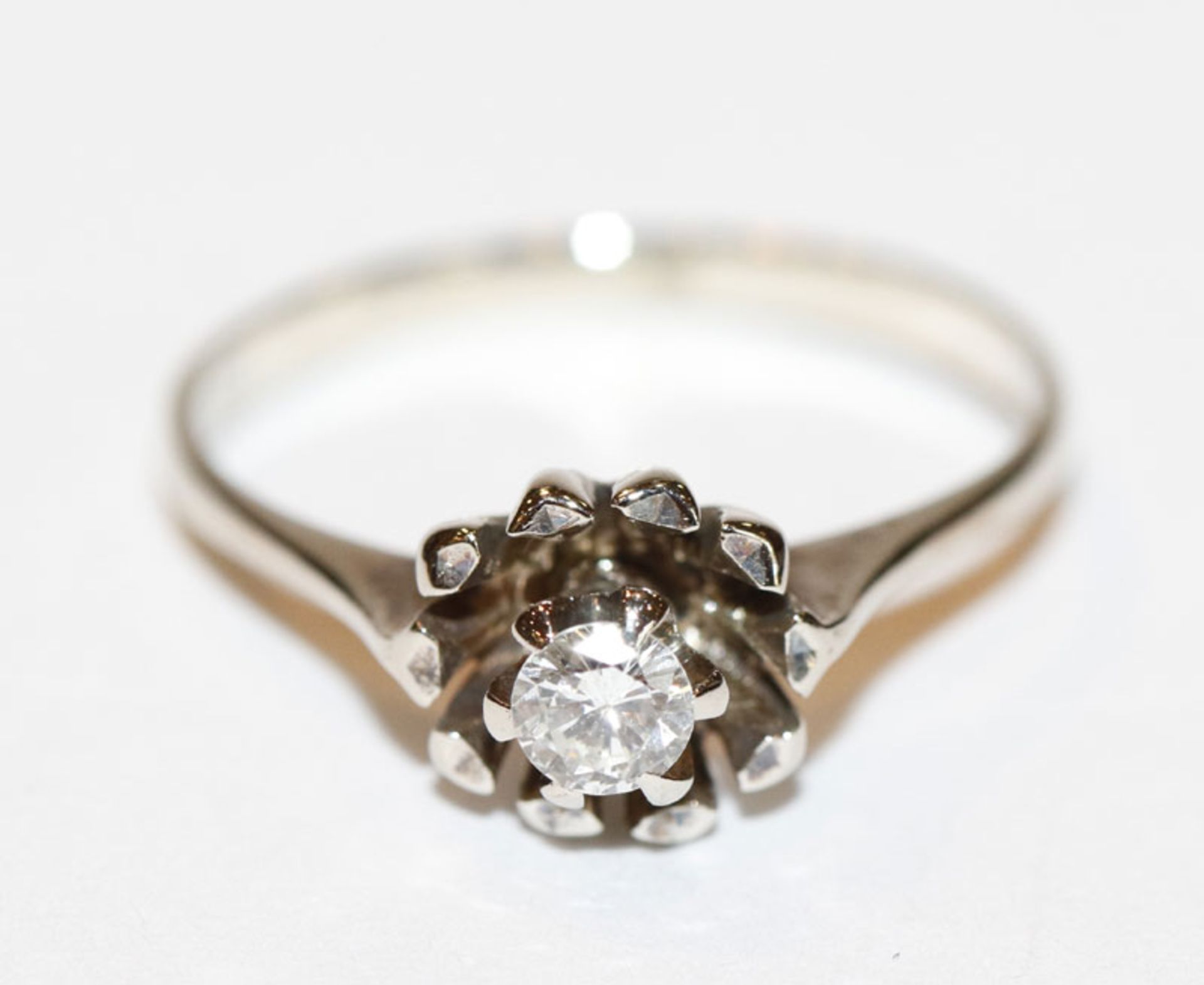 14 k Weißgold Ring mit 0,17 ct. Diamant, Gr. 53