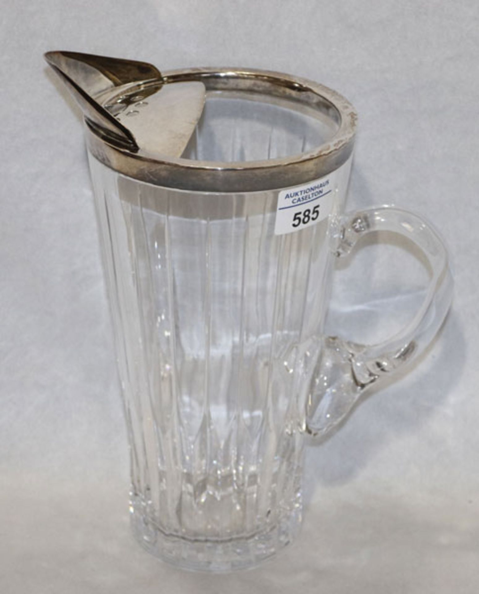 Glas Saftkrug mit Sterlingsilber Montierung, H 26 cm, D 14 cm, gut erhalten