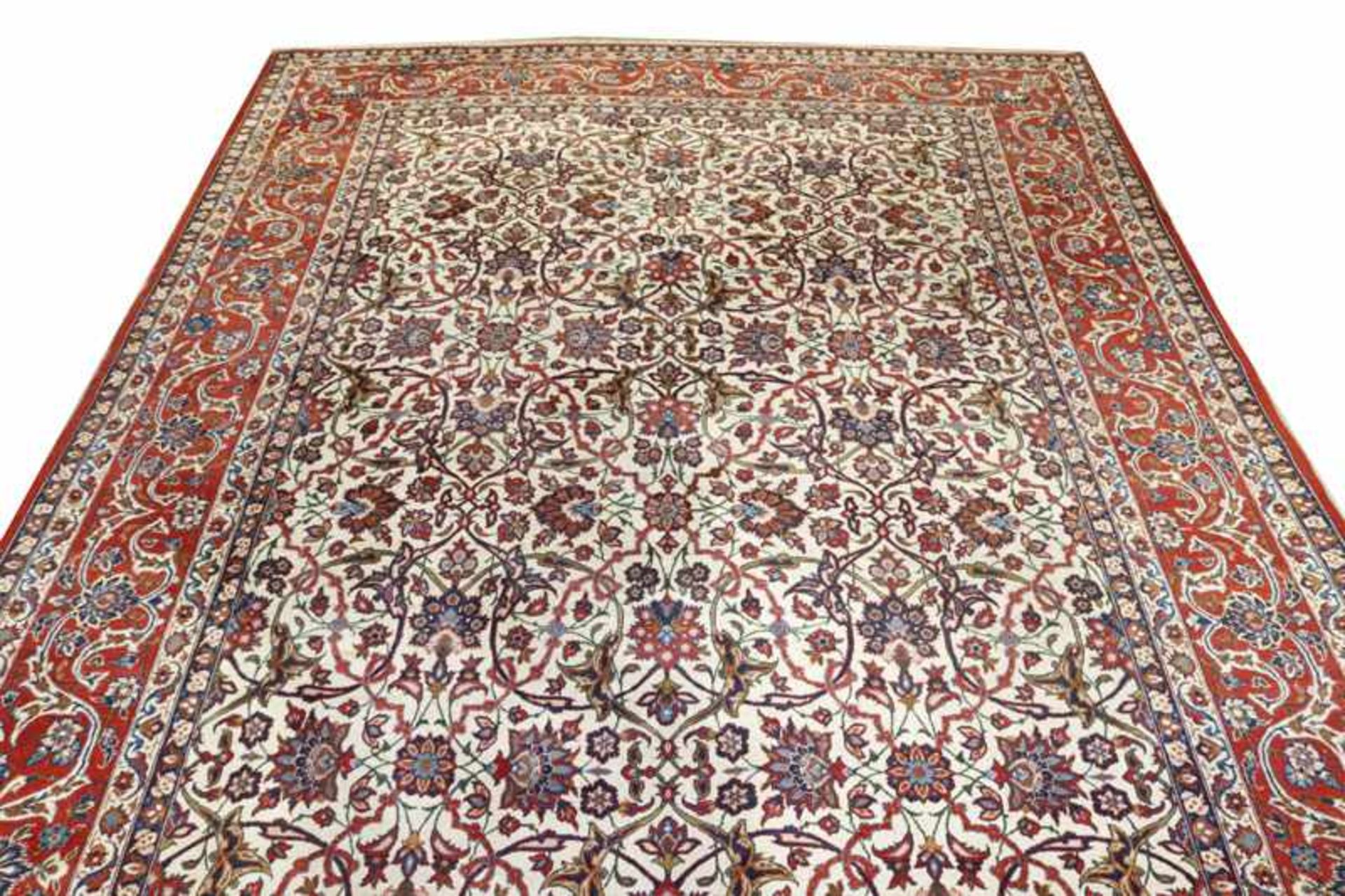 Teppich, Isfahan,rot/blau/bunt, 357 cm x 238 cm, Gebrauchsspuren