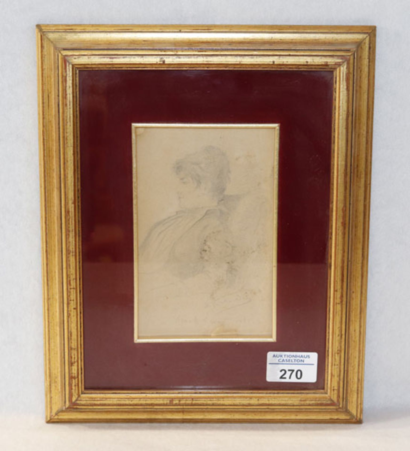Zeichnung 'Damenbildnis', unleserlich signiert, datiert 1885, unter Glas gerahmt, Rahmen berieben,