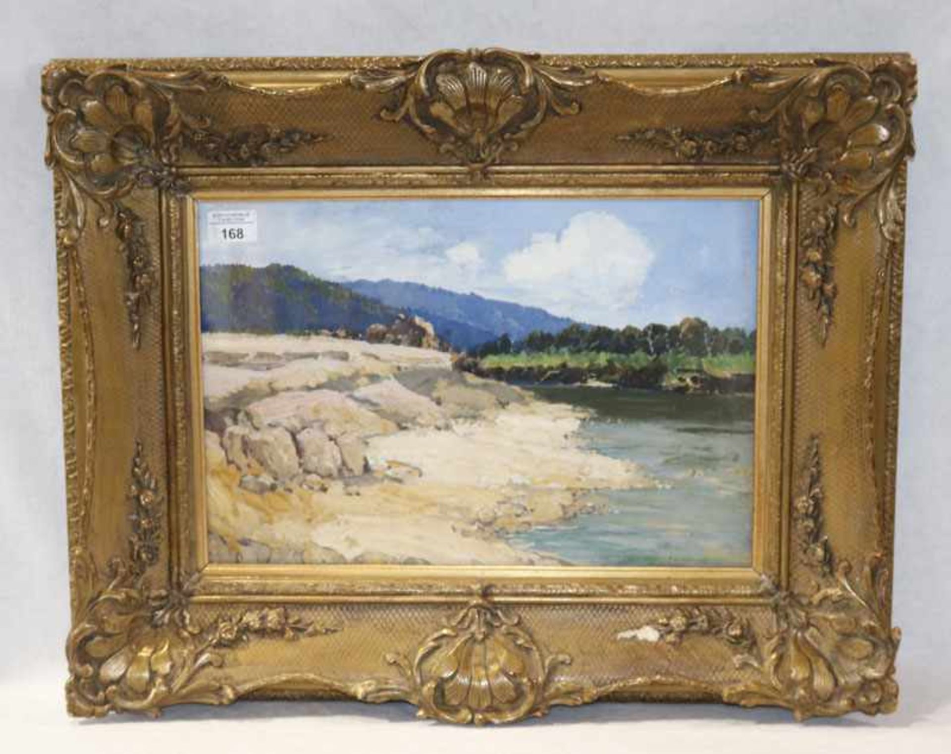 Gemälde Aquarell 'Inntal', signiert H. (Hans) Huber, Sulzemoos, * 1873 Sulzemoos + 1951 München,
