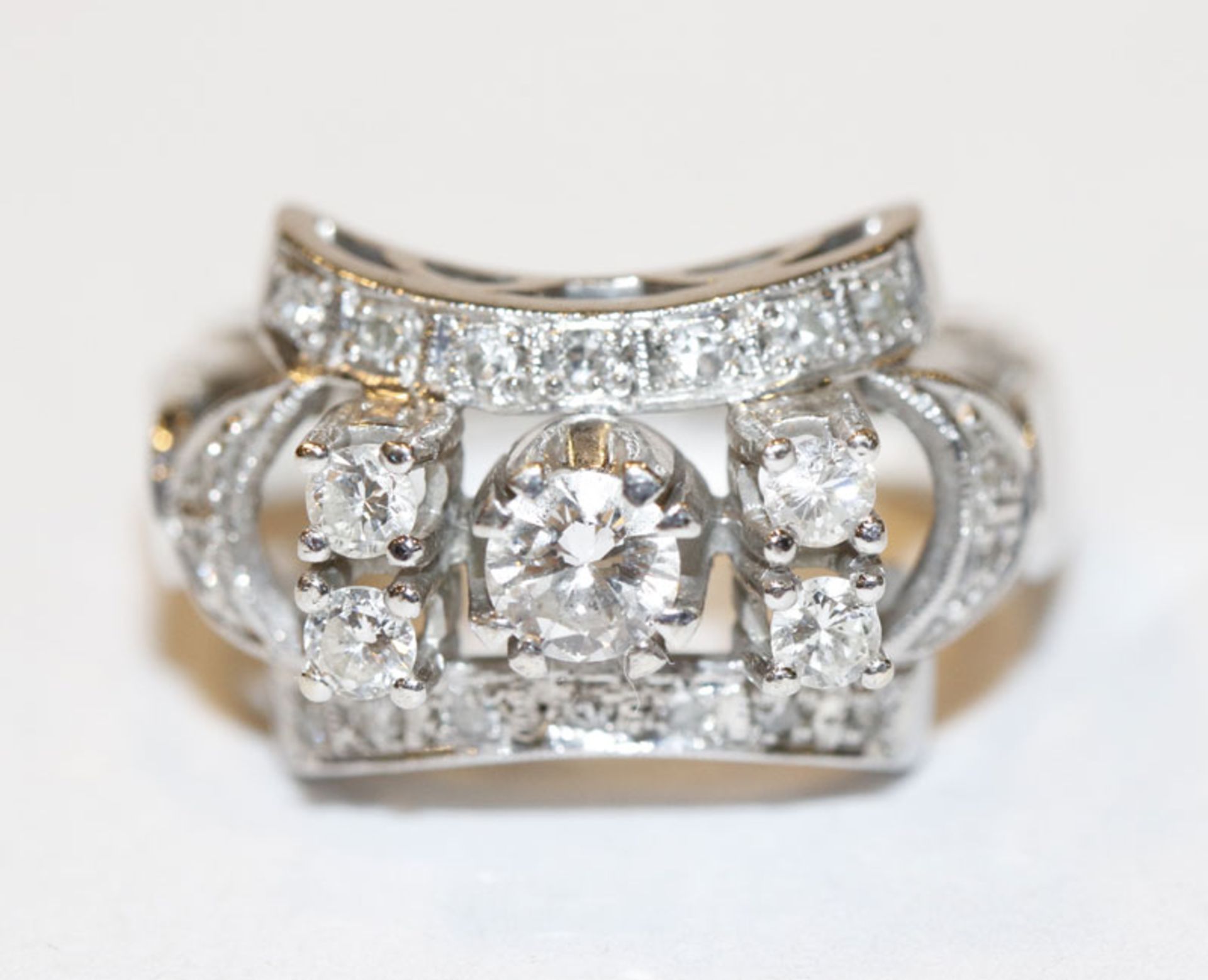 14 k Weißgold Ring mit 23 Diamanten, Gr. 52, ausgefallene Handarbeit