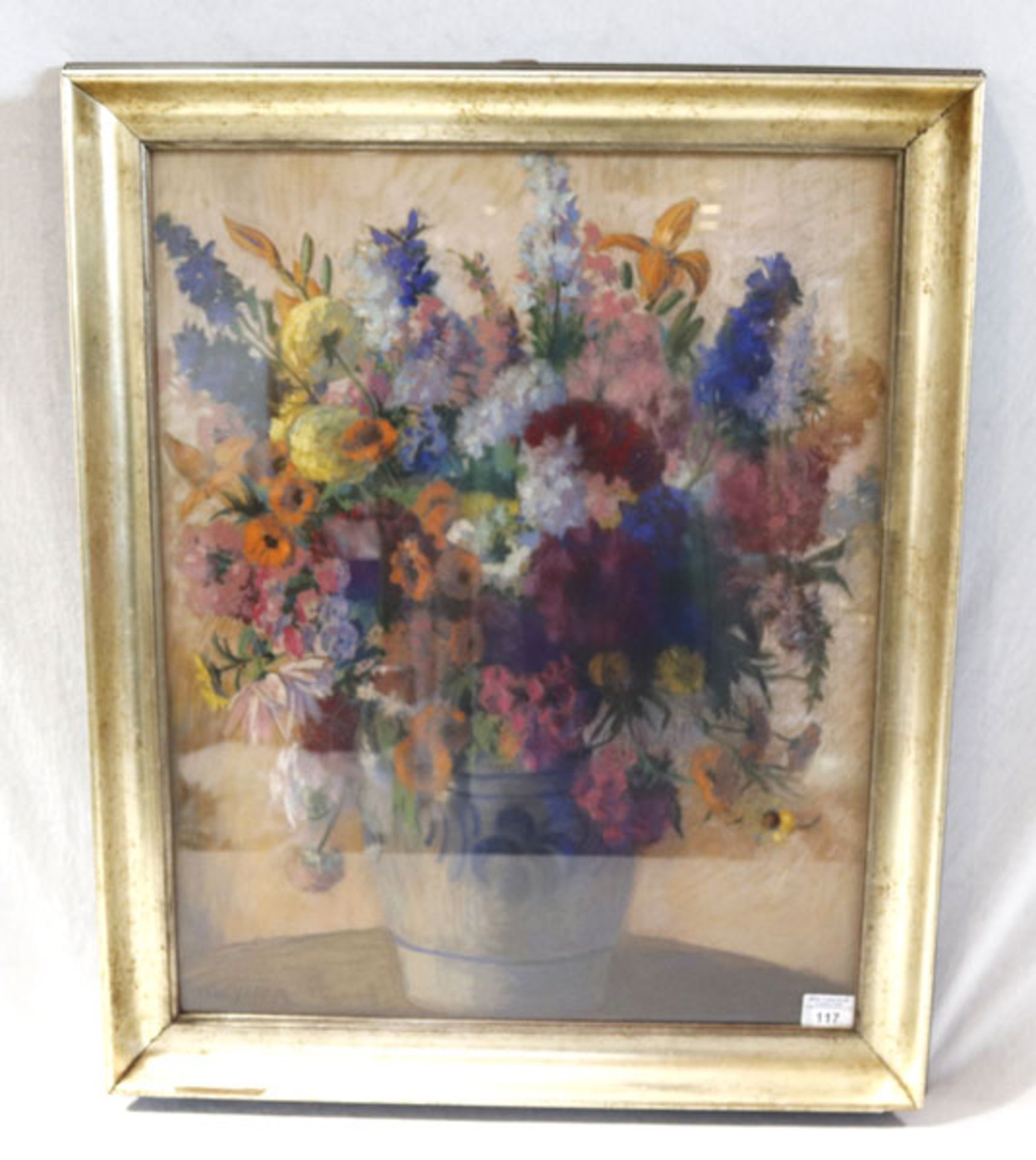 Gemälde Pastell 'Blumenstillleben in Vase', signiert B. Weyerer, 1926, unter Glas gerahmt, Rahmen