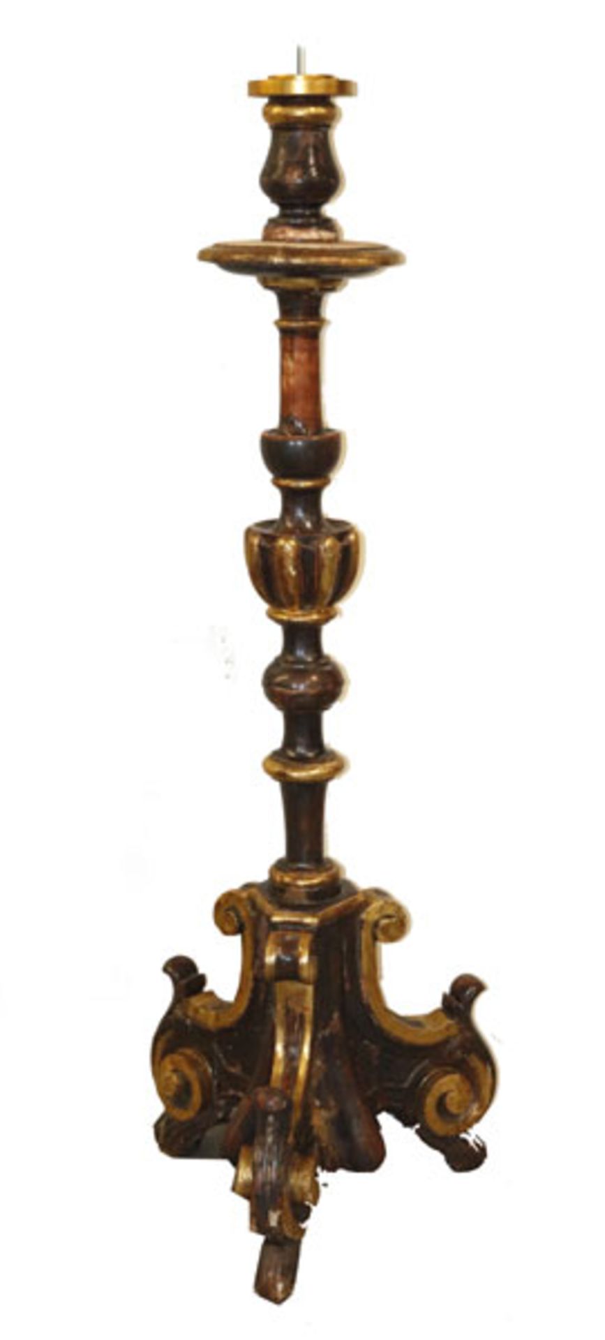 Kerzenleuchter, braun/gold gefaßt, H 152 cm, D 53 cm, teils berieben
