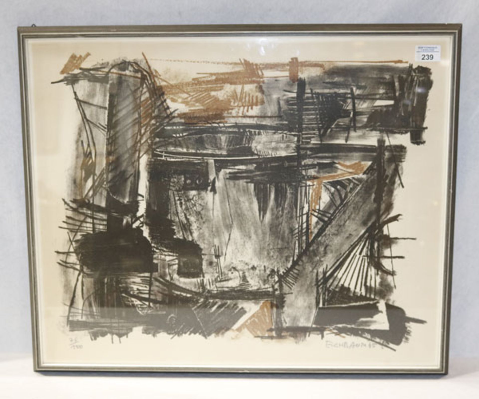 Farblithographie 'Stillleben', Erwin Eichbaum, datiert 65, * 1928 Düsseldorf, studierte an der