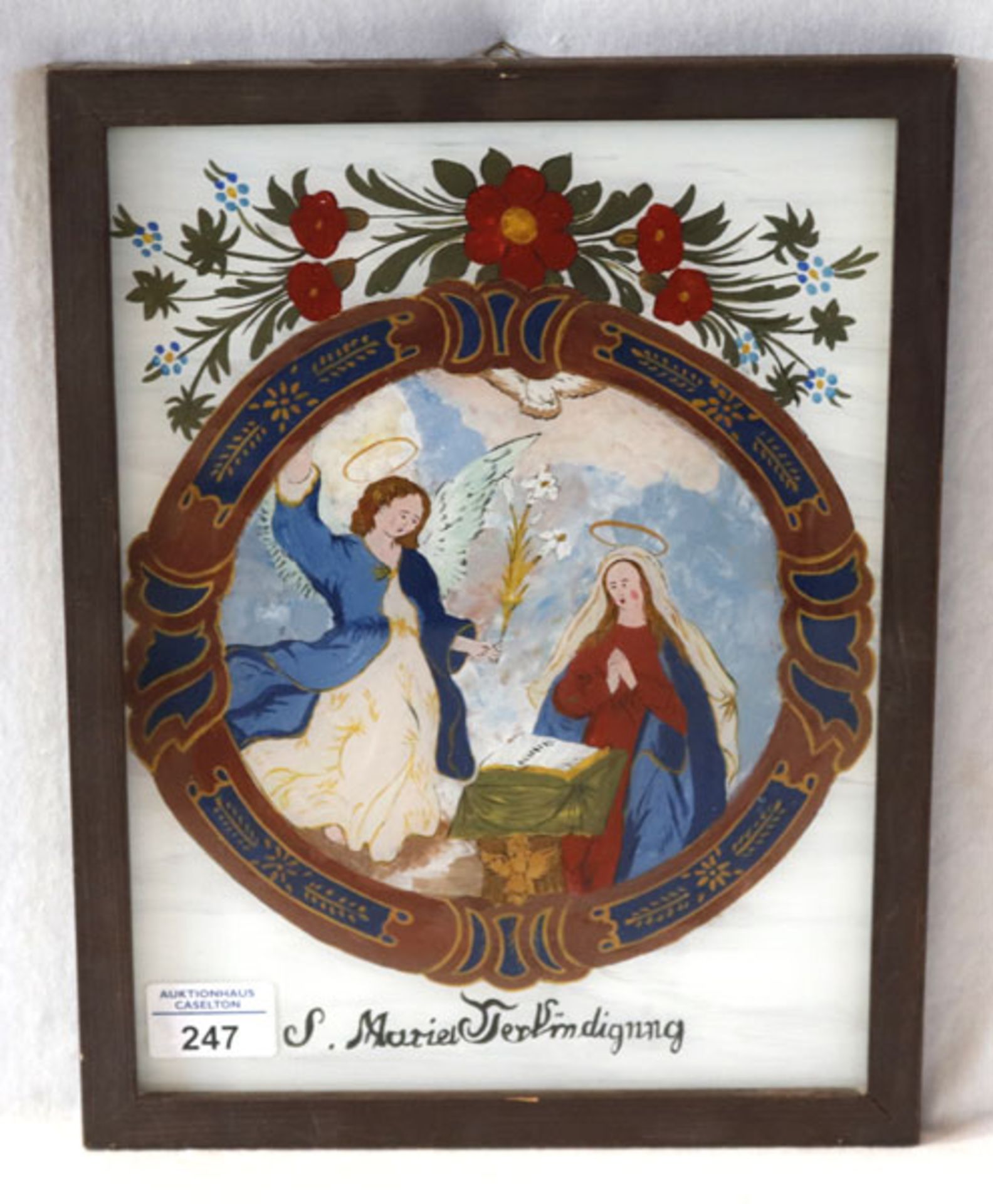 Hinterglasbild 'S. Maria Verkündung', gerahmt, Rahmen leicht bestossen, incl. Rahmen 33 cm x 25 cm