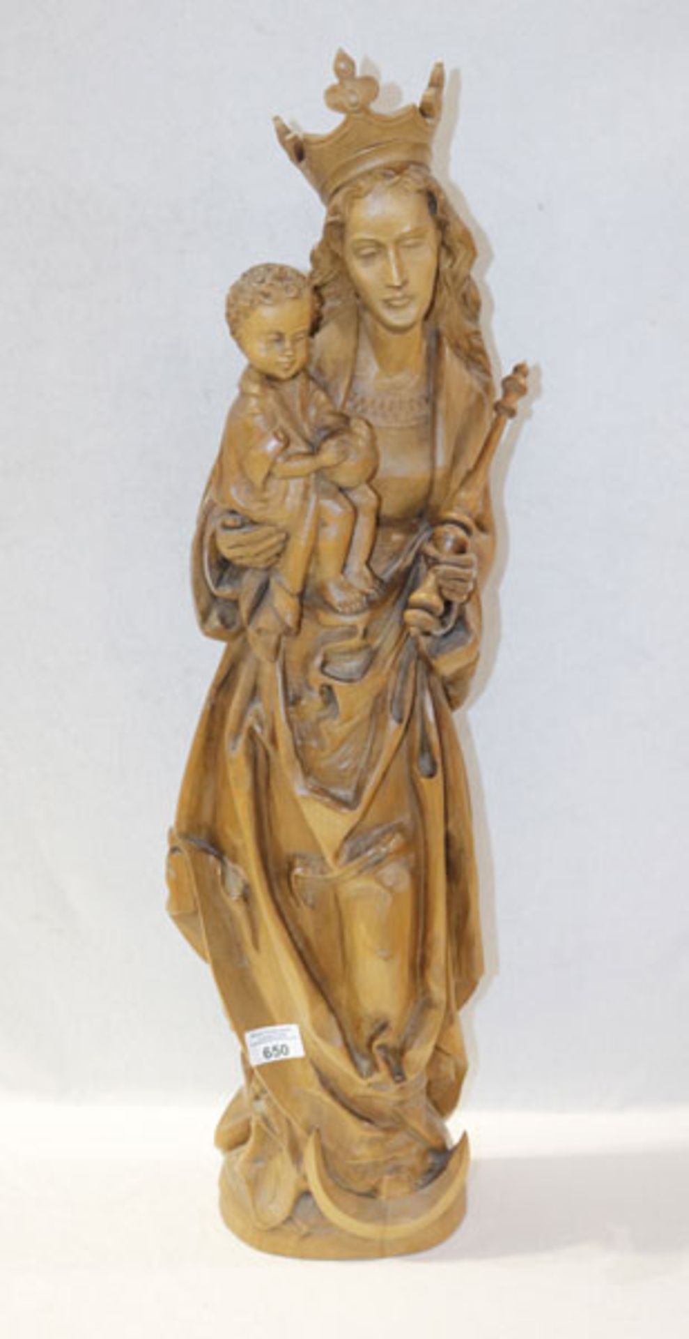 Holz Figurenskulptur 'Maria mit Kind', dunkel gebeizt, H 81 cm, B 23 cm, T 12 cm