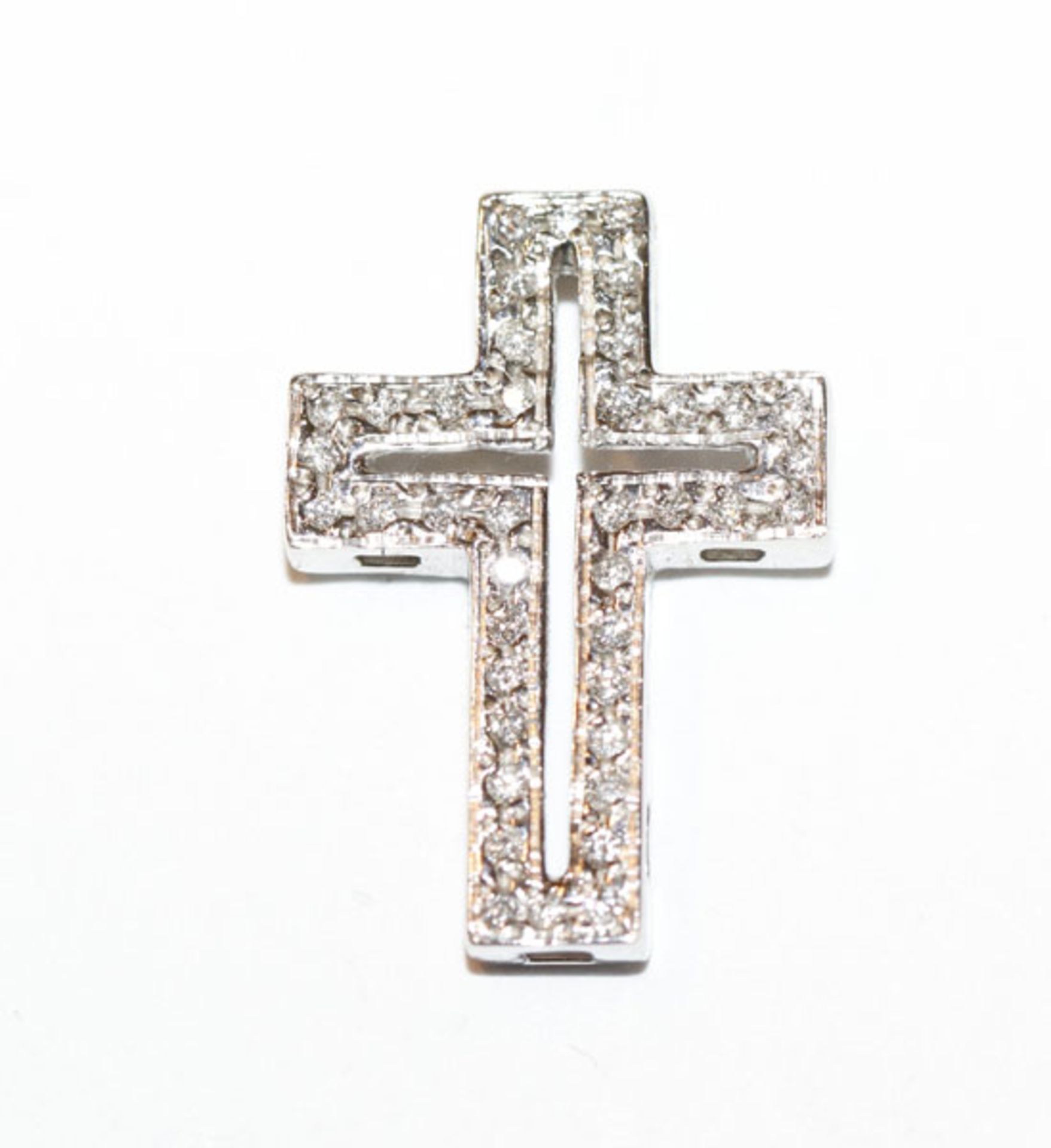 14 k Weißgold Kreuz-Anhänger mit zus. 0,20 ct. Diamanten, H 2 cm