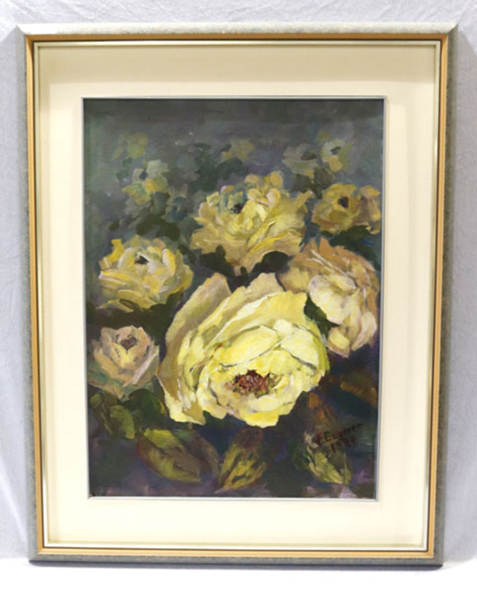Gemälde ÖL/Malkarton 'Gelbe Rosen', signiert H. (Hans) Engerer, datiert 1994, Maler und Bildhauer, *