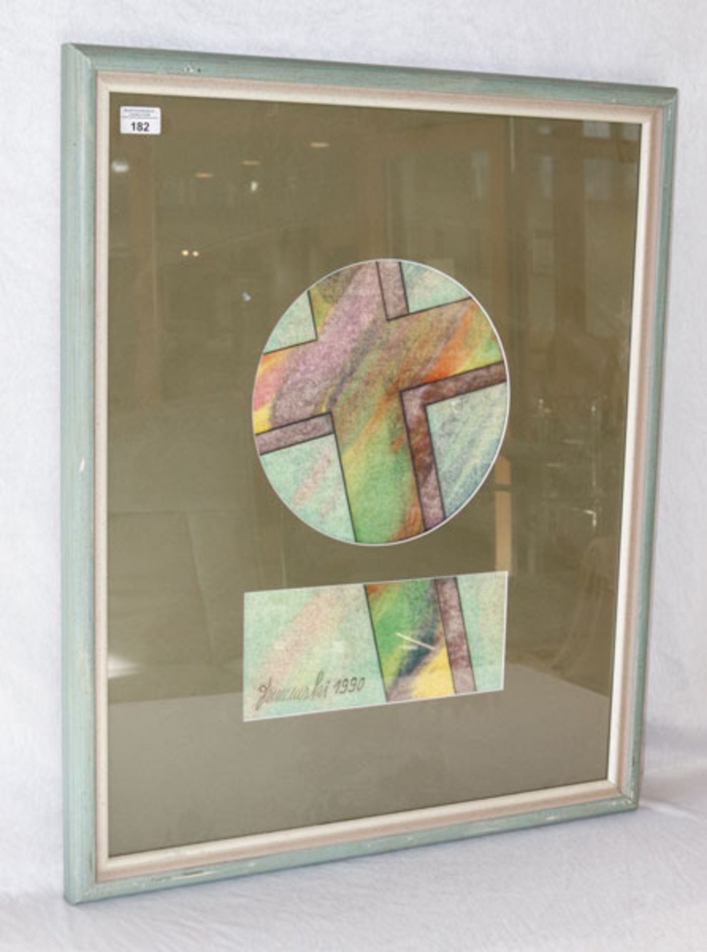Gemälde Mischtechnik/Karton '4. Werk aus dem Zyklus= 7 Kreuze', signiert Hartmut Kuczewski, *