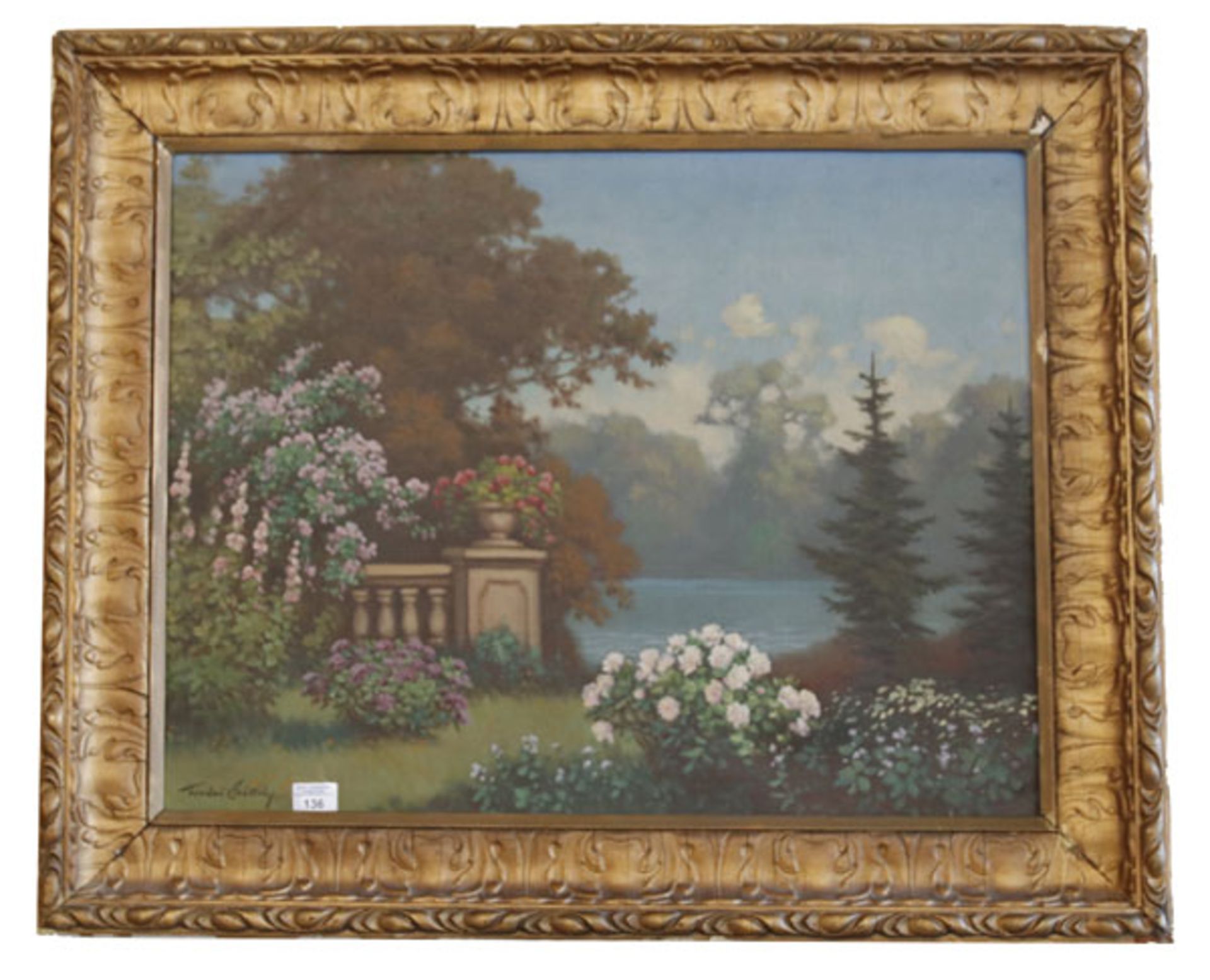 Gemälde ÖL/LW 'Park-Szenerie am See', signiert Tordao, Székely Mihály, * 1890 +1940, gerahmt, Rahmen