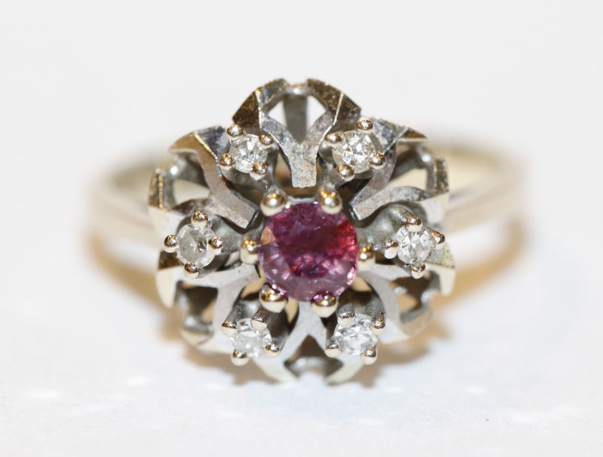 14 K Weissgold Ring Mit Rubin Und 6 Diamanten 3 38 Gr Gr 50
