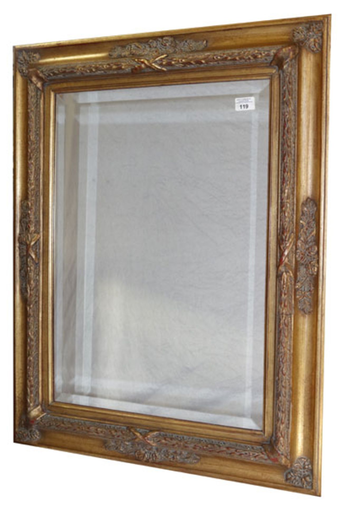 2 Wandspiegel mit Facettenschliff in Goldrahmen, Rahmen leicht bestossen, incl. Rahmen 93 cm x 72