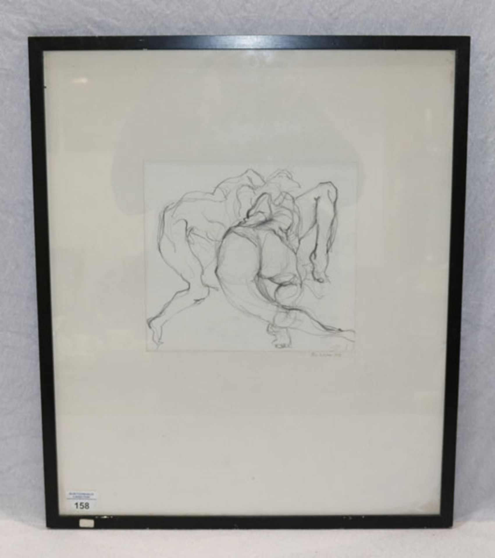 Zeichnung 'Erotische Darstellung', signiert Elia Nasser, 1976, unter Glas gerahmt, Rahmen