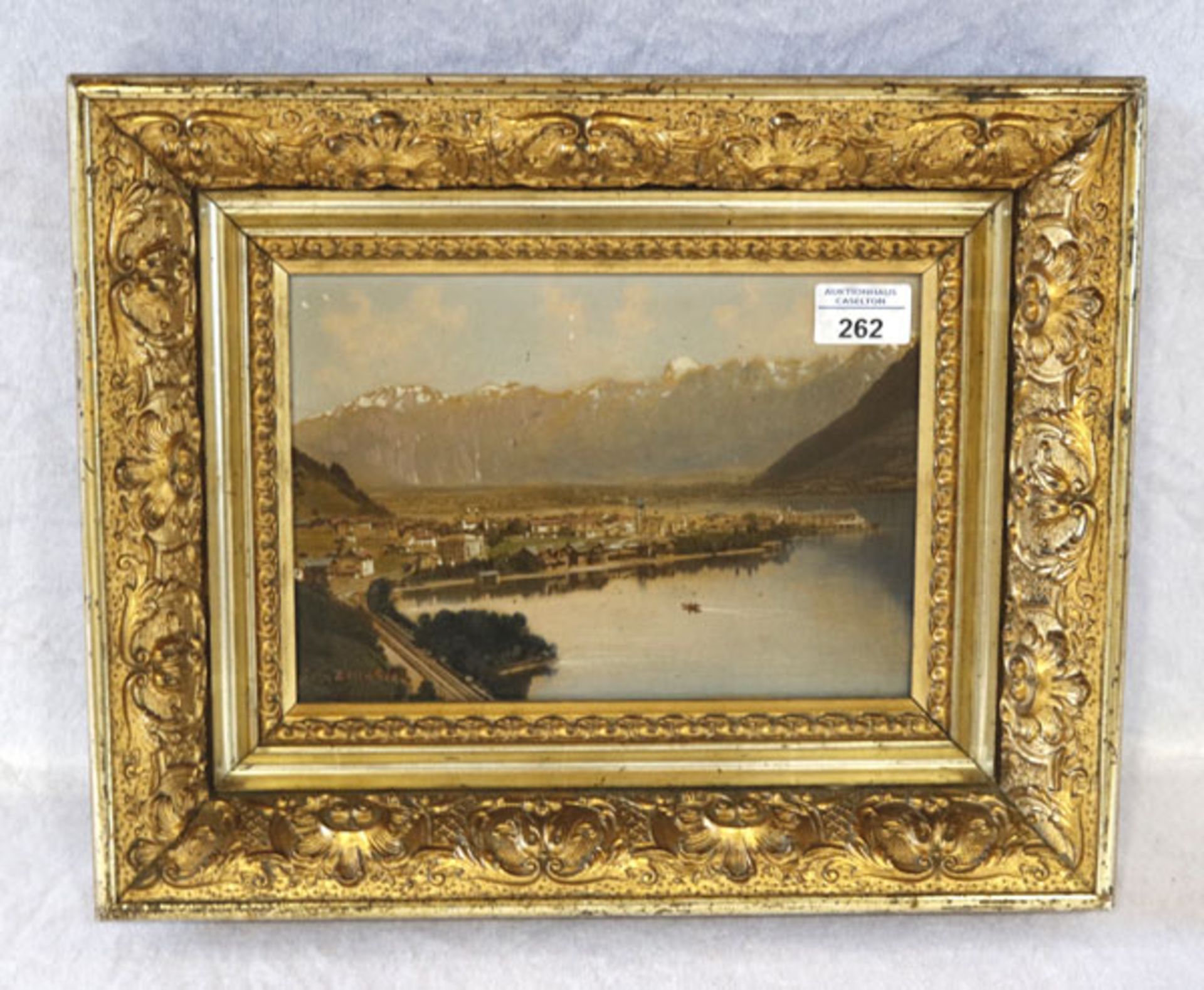 Gemäle ÖL/Hartfaser 'Zell am See', gerahmt, Rahmen beschädigt, incl. Rahmen 32 cm x 39 cm