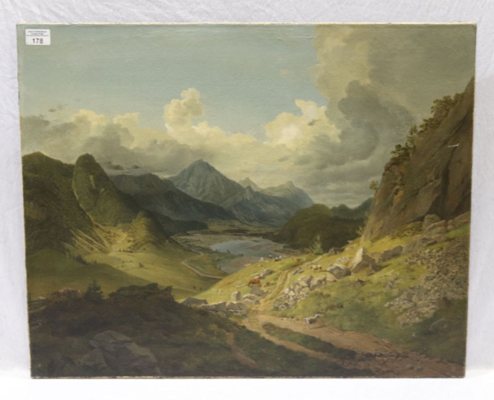 Gemälde ÖL/LW 'Gebirgslandschaft bei aufziehendem Gewitter', ohne Rahmen 58 cm x 73 cm