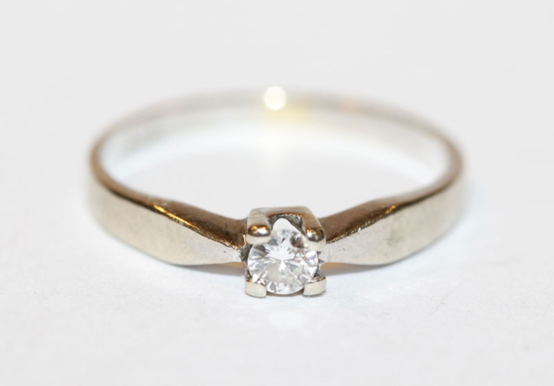 14 k Weißgold Ring mit Diamant, Gr. 52
