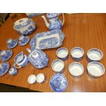 A Copeland Spode blue & white Italian pattern teapot, coffee pot and other pieces of table ware.