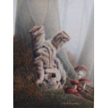 David J. Lawrence – oil on canvas - 'Yogi Bear' - a teddy bear performing a handstand alongside