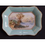 An early 19thC Wedgwood porcelain rectangular dish, painted with a view of Loch Lomond from below